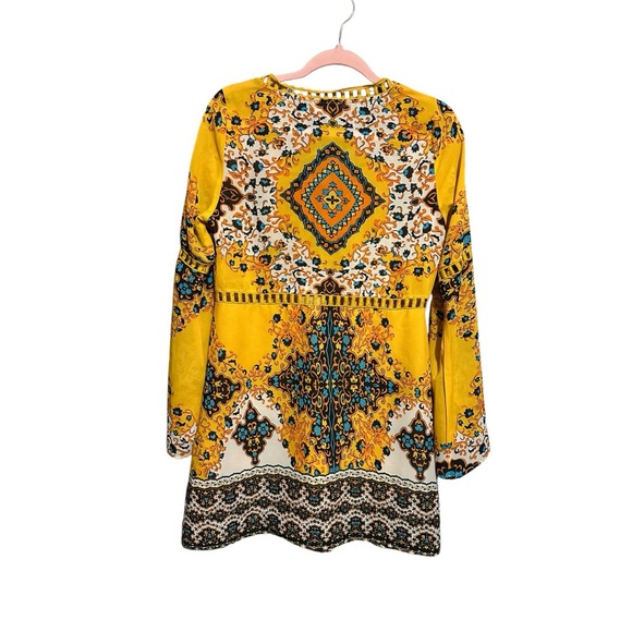 UMGEE Yellow Bohemian V-Neck Printed Dress Size S - Picture 3 of 8